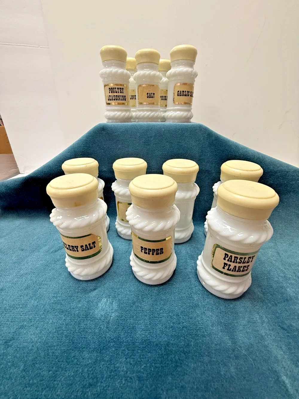 Vintage Milk Glass Spice Jars Set Of 12 With Lids Retro Kitchen Storage